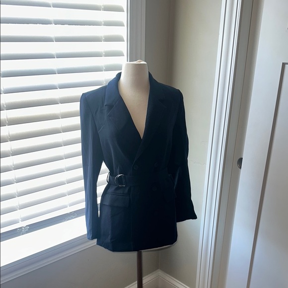 Gracia Jackets & Blazers - Gracia Blue Blazer Fitted Notched Lapels w/ Belt Size Small